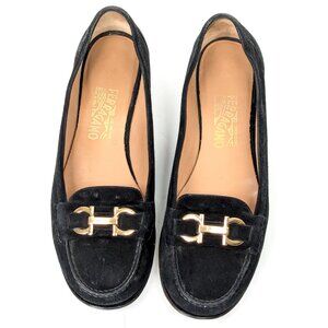 SALVATORE FERRAGAMO Gancini Suede Loafers Women's Loafers 10.5